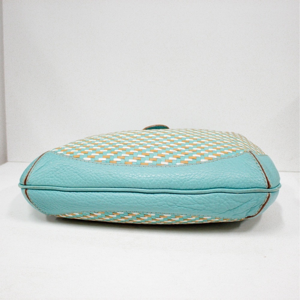 Vintage Michael Kors Hobo Shoulder Bag Woven Turquoise Leather Purse & Dust Bag - Picture 8 of 14